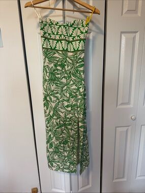 Zara XS Fitted Green Leaf Print Strapless Sundress